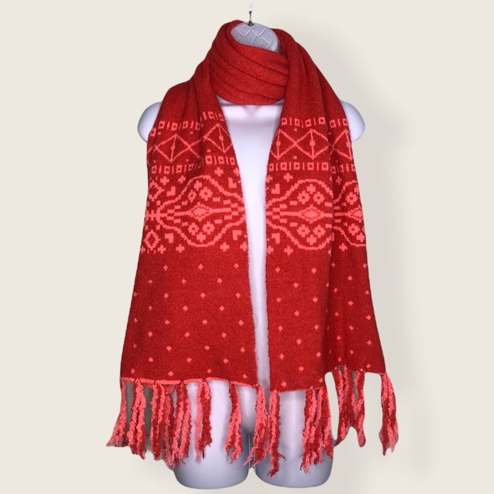 GAP Fairisle Reversible Knit Scarf Sweater Blanket Sassy Pink and Red Unisex OS